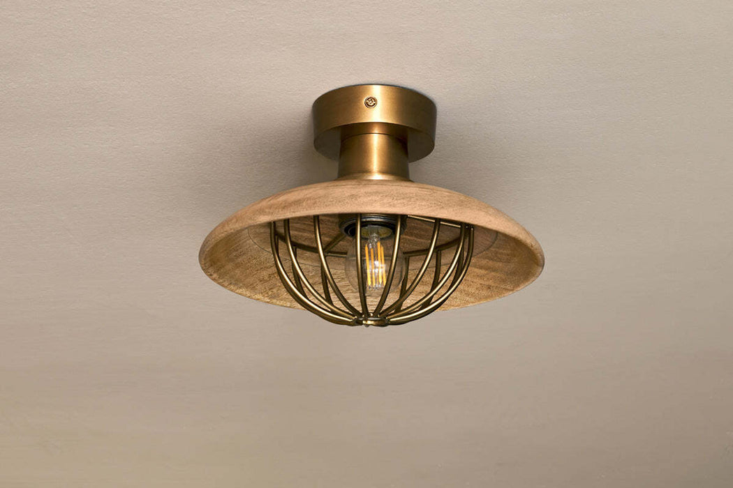 Chakai Wood Metal Flush Ceiling Light