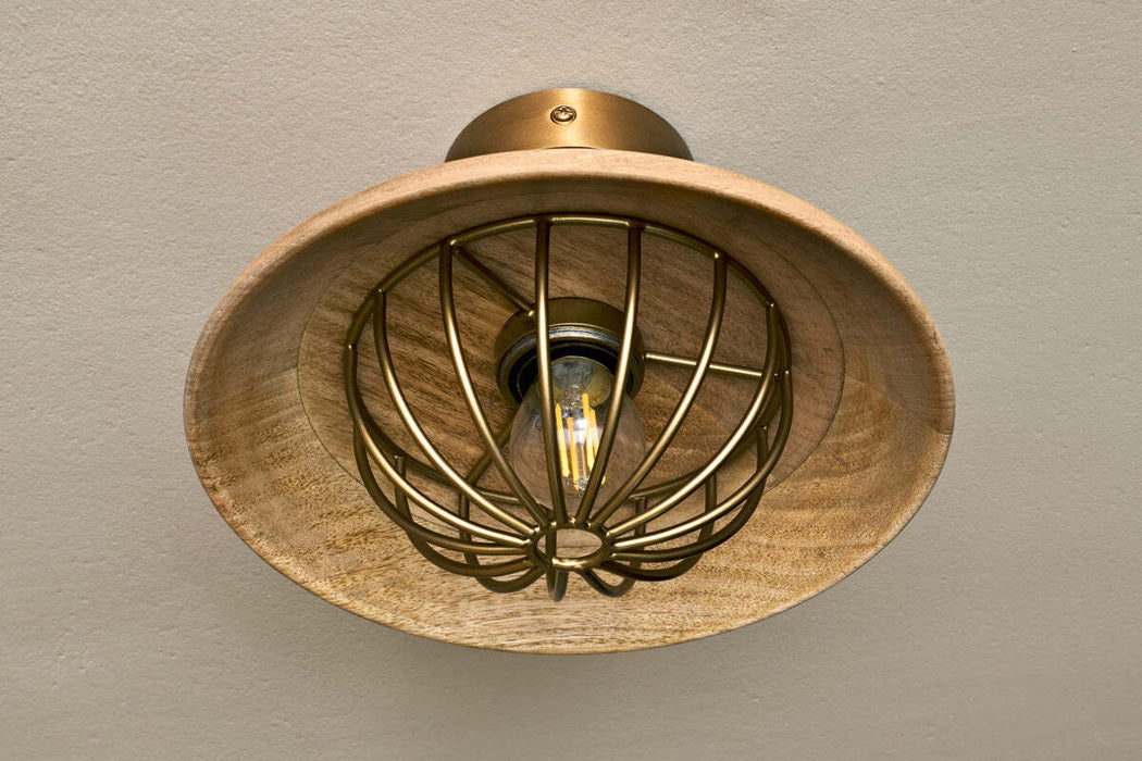 Chakai Wood Metal Flush Ceiling Light