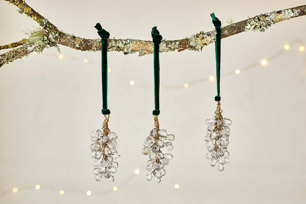 Danvi Glass Drop Baubles Brass Clear Set Of 3