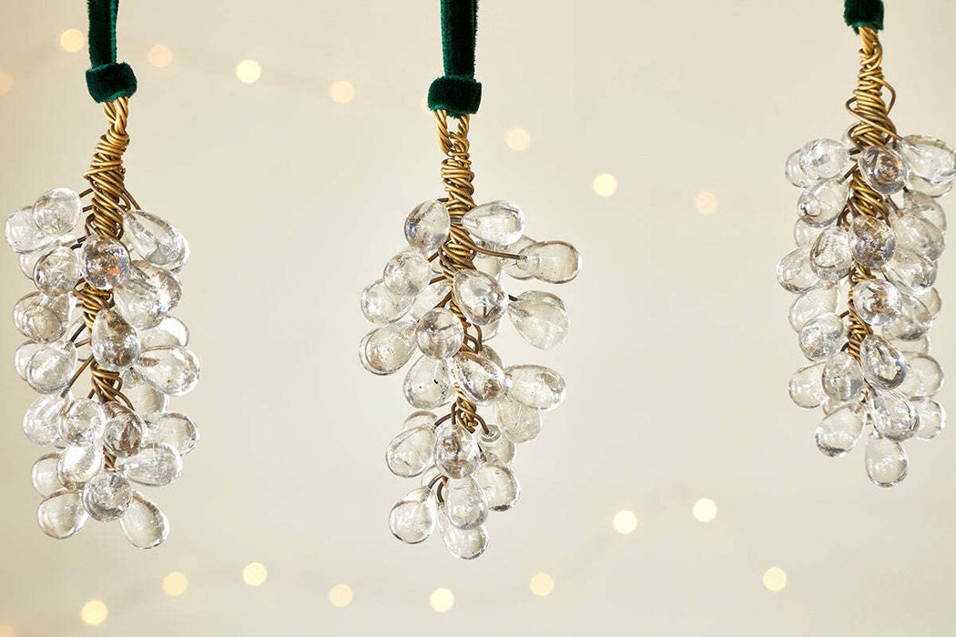 Danvi Glass Drop Baubles Brass Clear Set Of 3