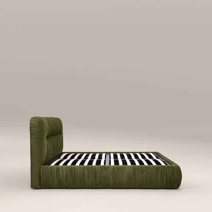 Bronte Ottoman Storage Double Bed | Olive Green Sustainable Velvet