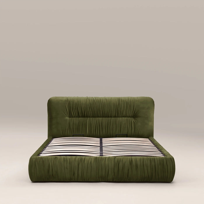 Bronte Ottoman Storage Double Bed | Olive Green Sustainable Velvet