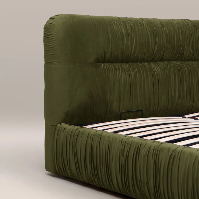 Bronte Ottoman Storage Double Bed | Olive Green Sustainable Velvet
