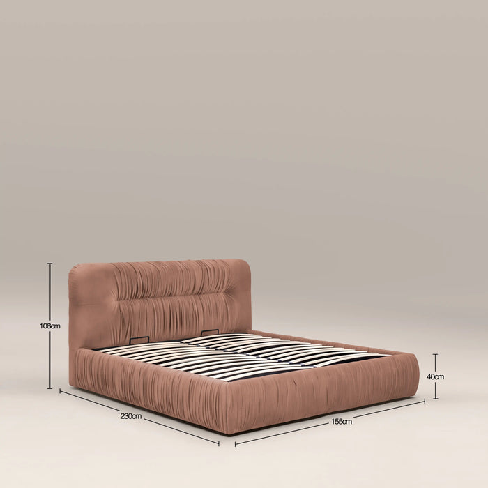 Bronte Ottoman Storage Double Bed | Blush Pink Sustainable Velvet