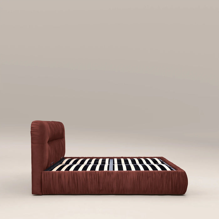 Bronte Ottoman Storage Double Bed | Rust Red Sustainable Velvet