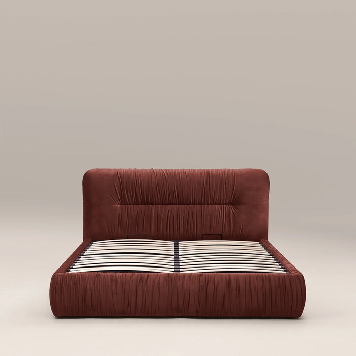 Bronte Ottoman Storage Double Bed | Rust Red Sustainable Velvet