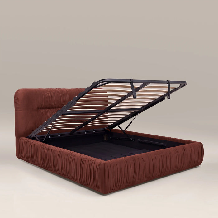 Bronte Ottoman Storage Super King Bed | Rust Red Sustainable Velvet