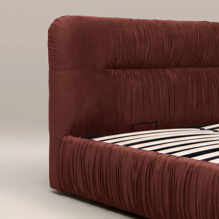 Bronte Ottoman Storage Double Bed | Rust Red Sustainable Velvet