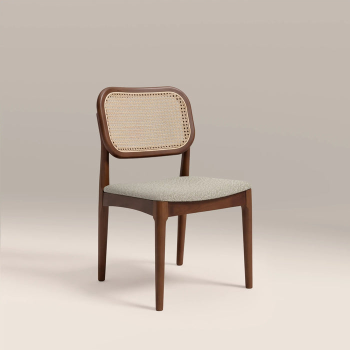 Burford Wooden Dining Chair Speckled Stone Sustainable Boucle & Walnut