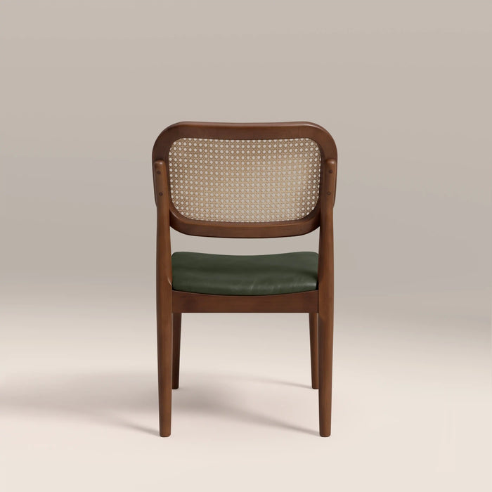 Burford Wooden Dining Chair | Vintage Green Faux Leather & Walnut