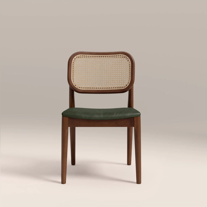 Burford Wooden Dining Chair | Vintage Green Faux Leather & Walnut