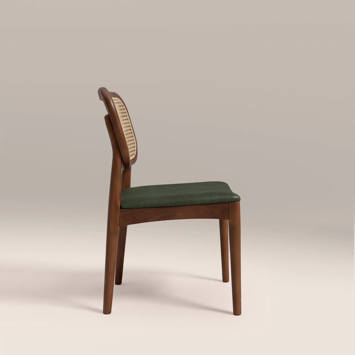 Burford Wooden Dining Chair | Vintage Green Faux Leather & Walnut