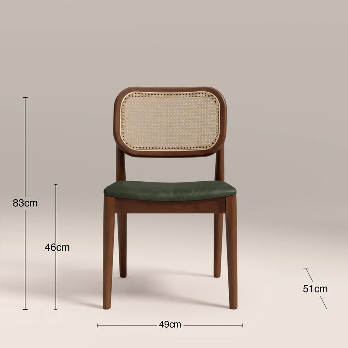 Burford Wooden Dining Chair | Vintage Green Faux Leather & Walnut