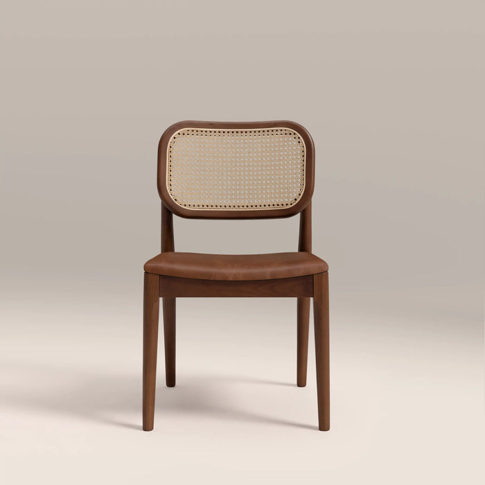 Burford Wooden Dining Chair | Vintage Tan Faux Leather & Walnut