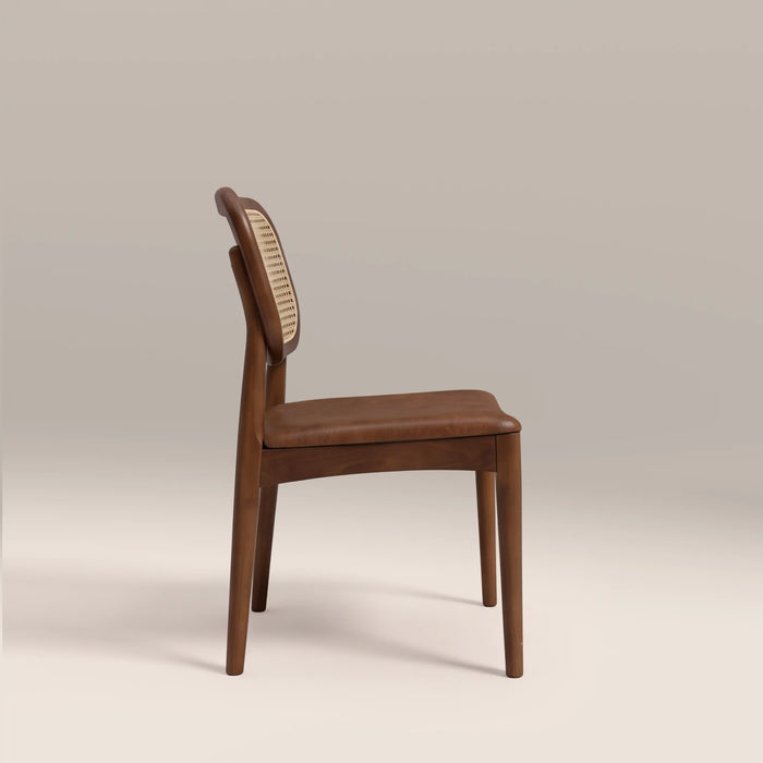 Burford Wooden Dining Chair | Vintage Tan Faux Leather & Walnut