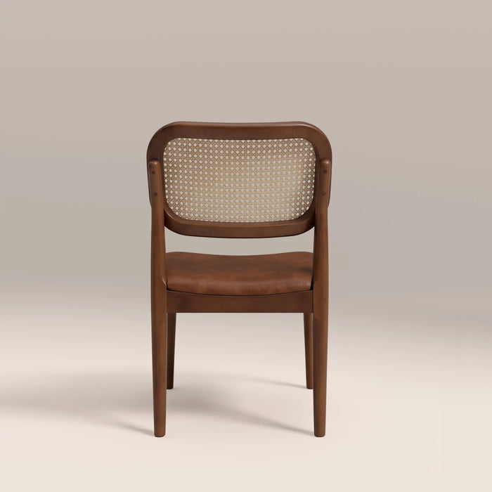 Burford Wooden Dining Chair | Vintage Tan Faux Leather & Walnut