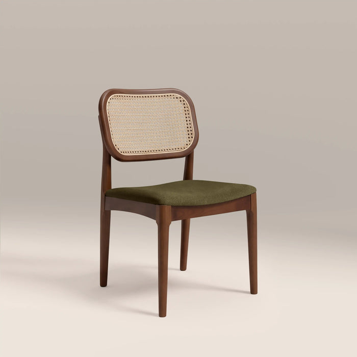 Burford Wooden Dining Chair Moss Green Sustainable Mohair Velvet & Walnut