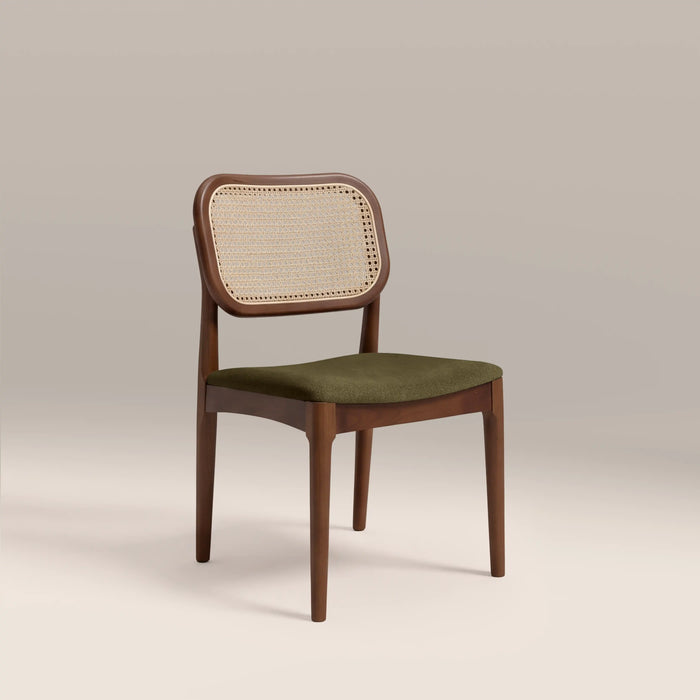 Burford Wooden Dining Chair | Moss Green Sustainable Mohair Velvet & Walnut