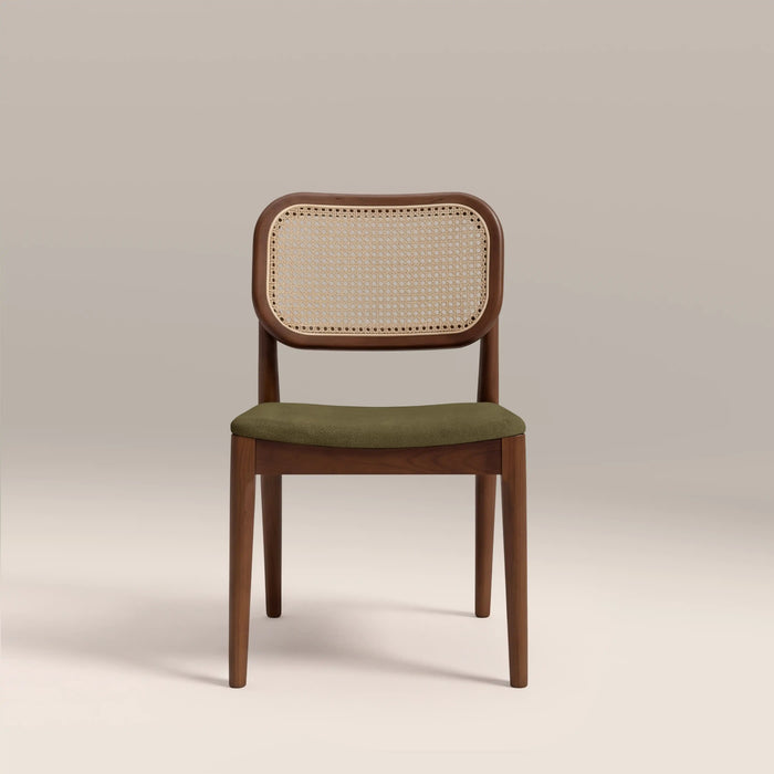 Burford Wooden Dining Chair Moss Green Sustainable Mohair Velvet & Walnut