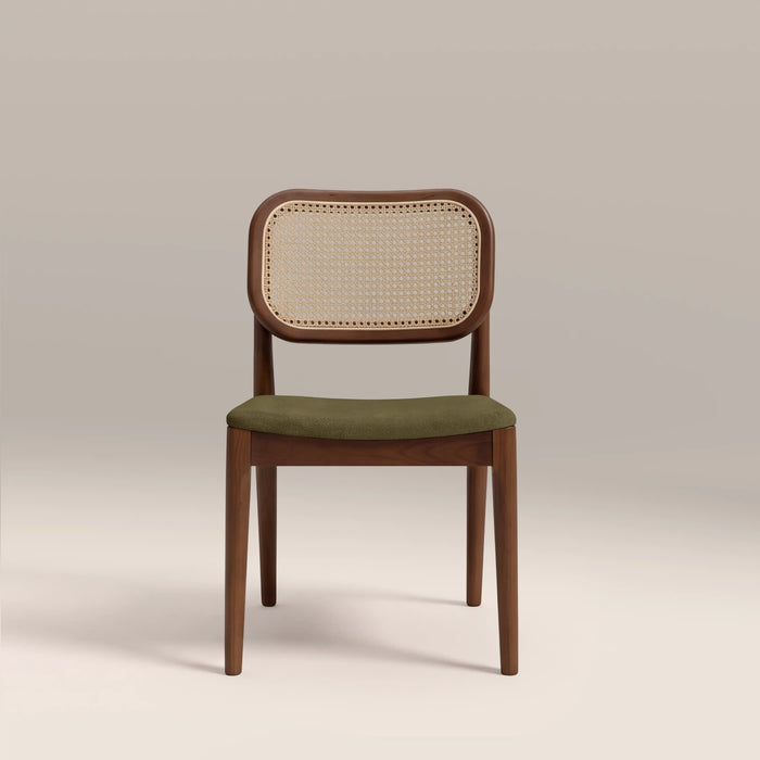 Burford Wooden Dining Chair | Moss Green Sustainable Mohair Velvet & Walnut