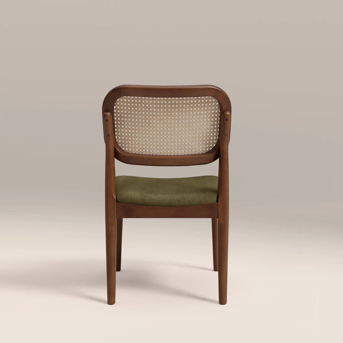 Burford Wooden Dining Chair | Moss Green Sustainable Mohair Velvet & Walnut