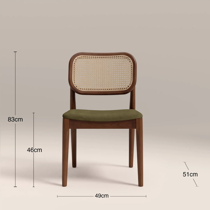 Burford Wooden Dining Chair | Moss Green Sustainable Mohair Velvet & Walnut