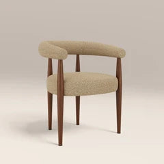 Elan Wooden Carver Dining Chair | Speckled Latte Boucle & Walnut