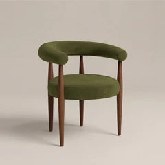 Elan Wooden Carver Dining Chair | Olive Green Sustainable Velvet & Walnut