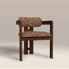 Hallie Wooden Carver Dining Chair | Ochre Maze Patterned Fabric & Walnut