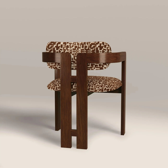 Hallie Wooden Carver Dining Chair | Ochre Patterned Fabric & Walnut