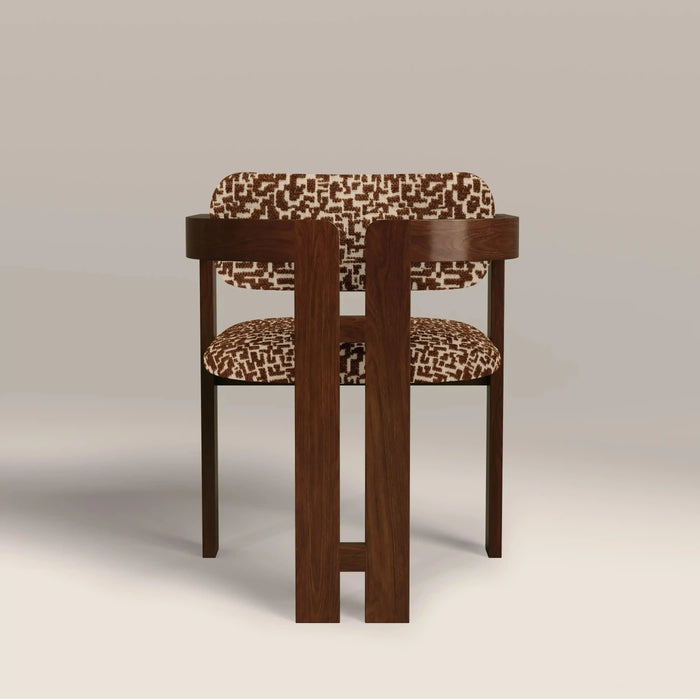 Hallie Wooden Carver Dining Chair | Ochre Patterned Fabric & Walnut