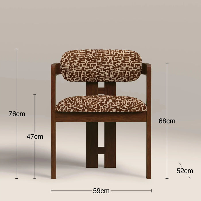Hallie Wooden Carver Dining Chair | Ochre Patterned Fabric & Walnut