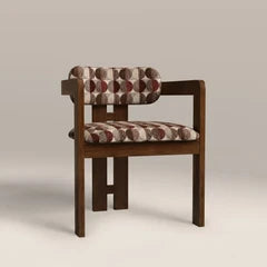Hallie Wooden Carver Dining Chair | Multicolour Orbis Patterned Fabric & Walnut