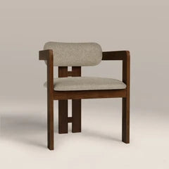 Hallie Wooden Carver Dining Chair | Soft Barley Sustainable Mohair Velvet & Walnut