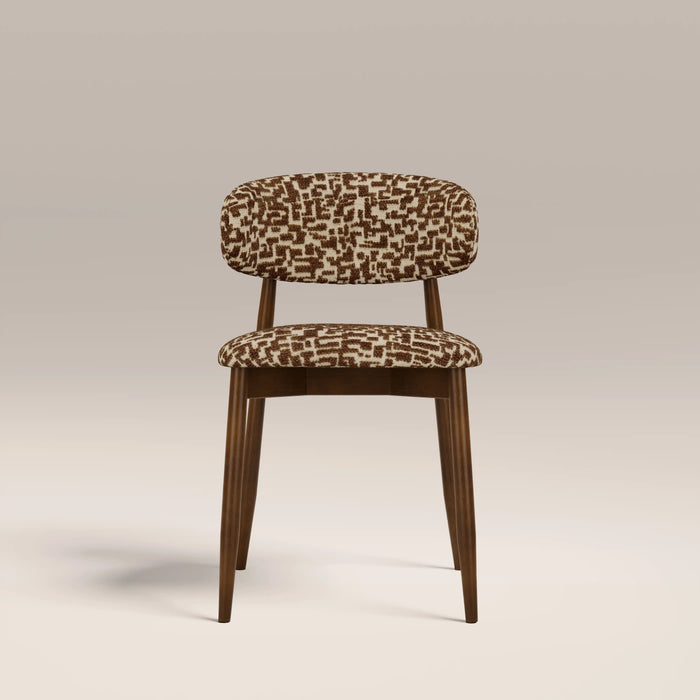Halston Wooden Dining Chair | Ochre Patterned Fabric & Walnut