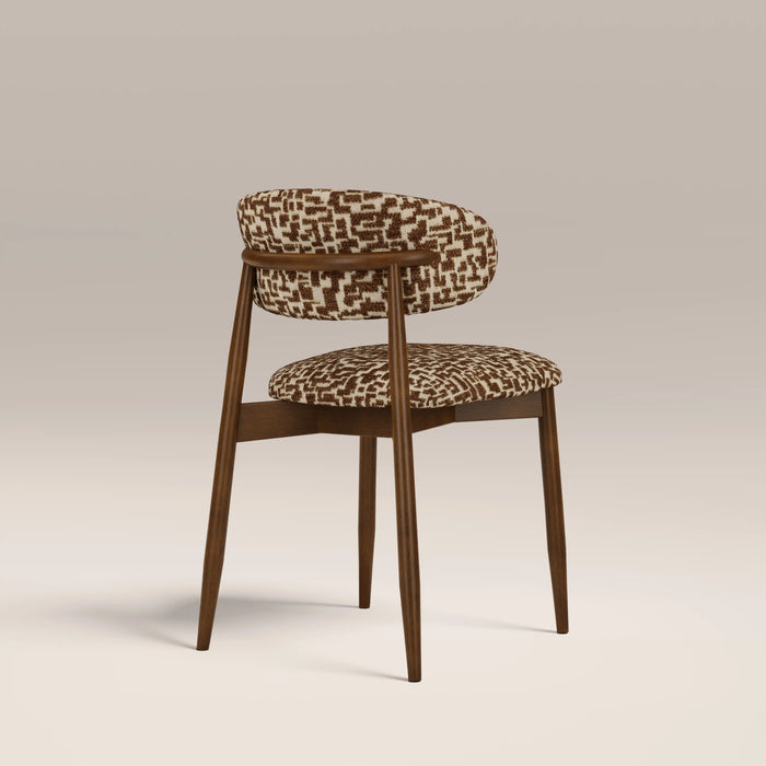 Halston Wooden Dining Chair | Ochre Patterned Fabric & Walnut