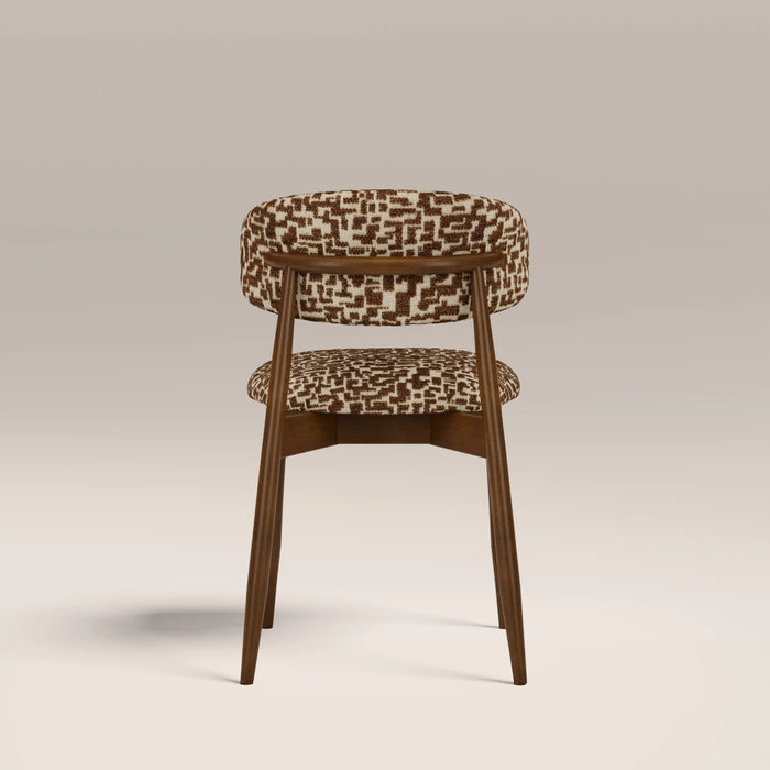 Halston Wooden Dining Chair | Ochre Patterned Fabric & Walnut