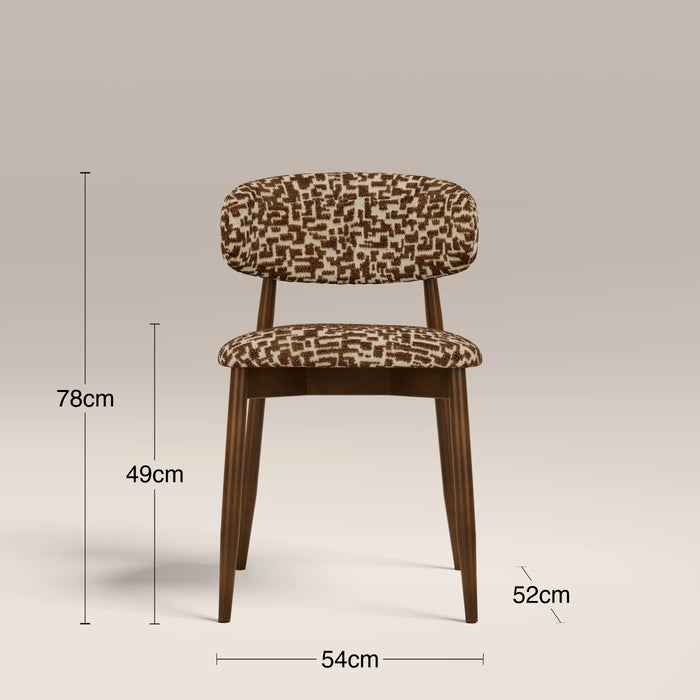 Halston Wooden Dining Chair | Ochre Patterned Fabric & Walnut
