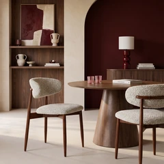 Halston Wooden Dining Chair | Speckled Stone Sustainable Boucle & Walnut