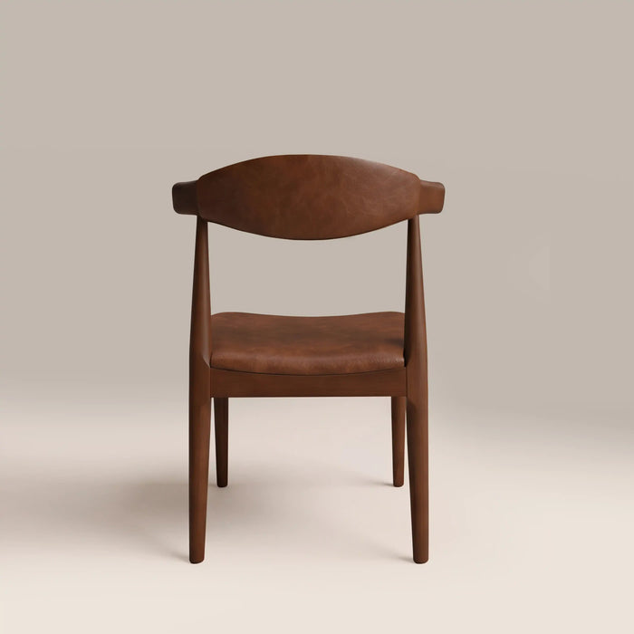 Marton Wooden Dining Chair Vintage Tan Faux Leather & Walnut