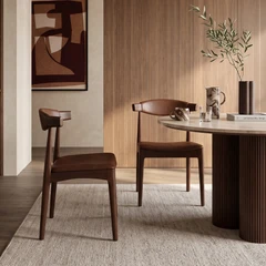 Marton Wooden Dining Chair | Vintage Tan Faux Leather & Walnut