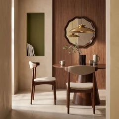Marton Wooden Dining Chair | Soft Barley Sustainable Mohair Velvet & Walnut