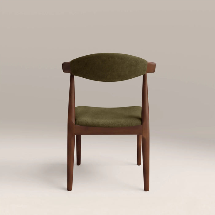Marton Wooden Dining Chair Moss Green Sustainable Mohair Velvet & Walnut