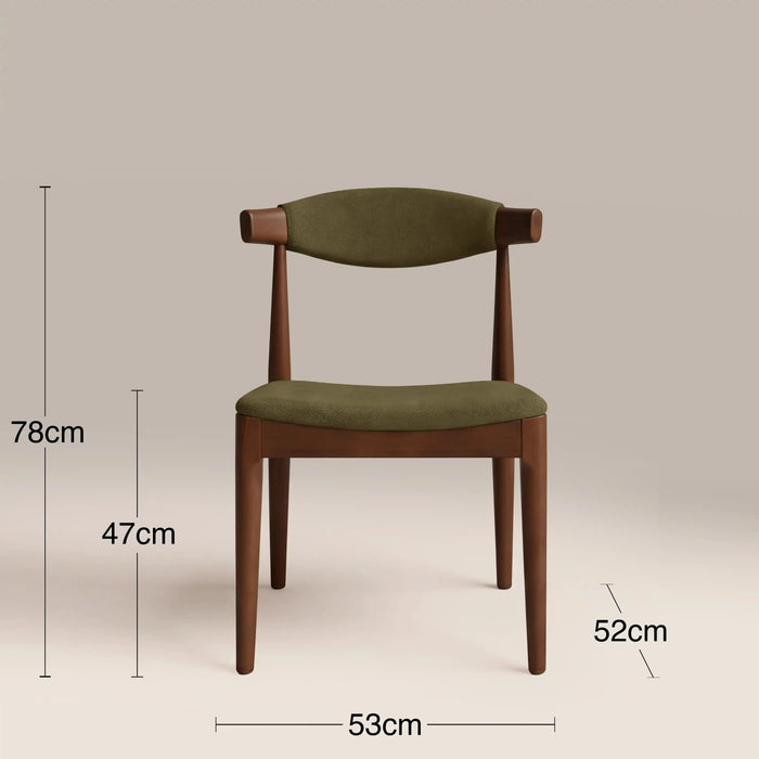 Marton Wooden Dining Chair Moss Green Sustainable Mohair Velvet & Walnut