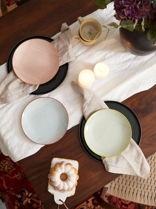Hand-Painted Breakfast Plates Carla with Playful Pattern, Set of 3