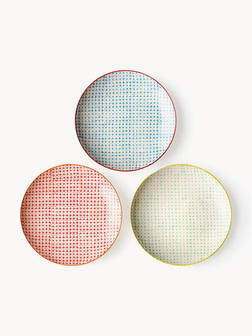 Hand-Painted Breakfast Plates Carla with Playful Pattern, Set of 3