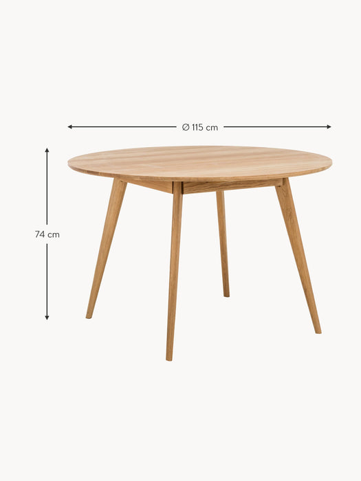 Round Oak Wood Dining Table Yumi 115 cm