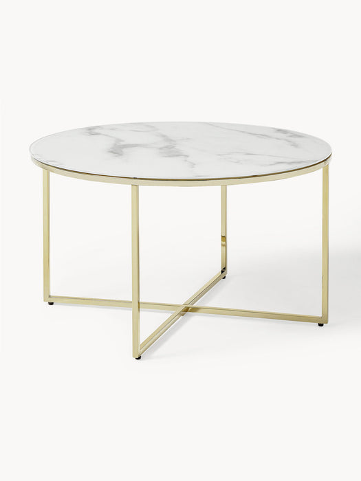 Antigua Round Coffee Table with Marble Effect Glass Top