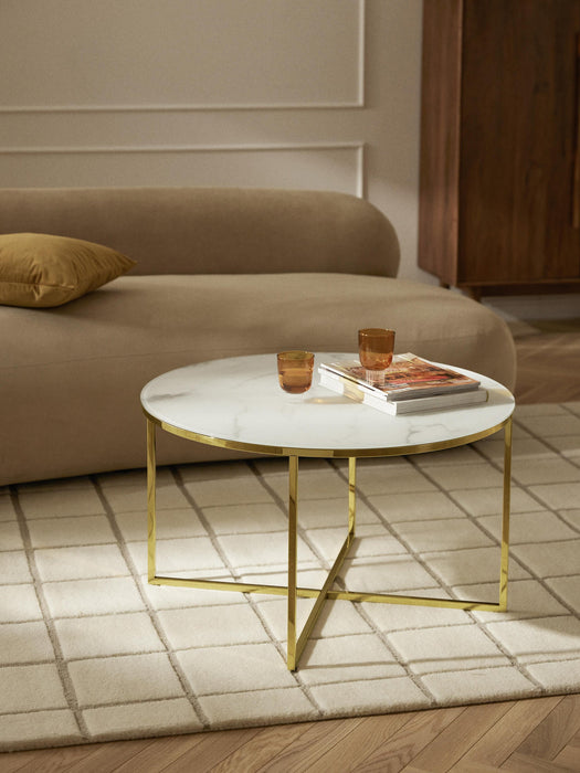 Antigua Round Coffee Table with Marble Effect Glass Top