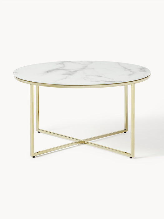 Antigua Round Coffee Table with Marble Effect Glass Top